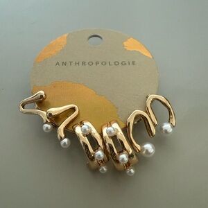 Anthropologie Mini Pearl & Gold dainty earring set of 3 pairs. New with tags